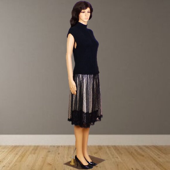 EXPRESS size S black knit short-sleeve turtle-neck pullover top cotton blend - Picture 3 of 16